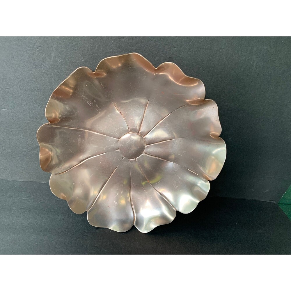 Vintage Copper Color Decorative 11.5" Metal Dogwood Flower Shallow Dish Tray
